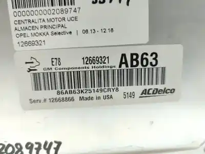 Автозапчасти б/у блок управления двигателем за opel mokka x selective start/stop ссылки oem iam 12669321  