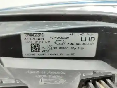 Second-hand car spare part right headlight for volvo v40 basis oem iam references 31420008  