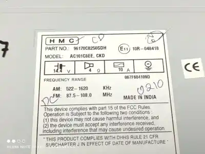 Gebrauchtes Autoersatzteil AUDIOSYSTEM / RADIO-CD zum HYUNDAI I20  OEM-IAM-Referenzen 96170C8250SDH  