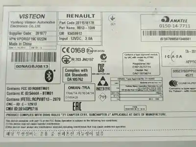 Second-hand car spare part audio system / radio cd for opel vivaro b kasten/combi furgón l1h1 2.9t expression 95 cv / 70 kw oem iam references 281151817r  