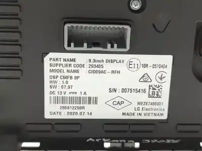 Second-hand car spare part multifunction display for renault arkana (eu version) equilibre oem iam references 280912259r  