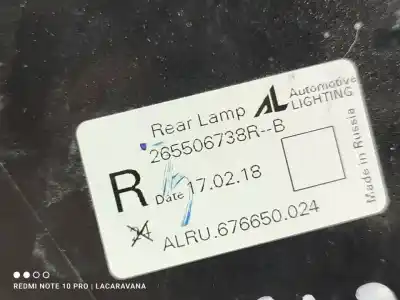 Second-hand car spare part right tailgate light for renault captur limited oem iam references 265506738r  