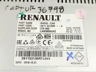 Pièce détachée automobile d'occasion écran multifonctions pour renault captur life références oem iam 281153136r  