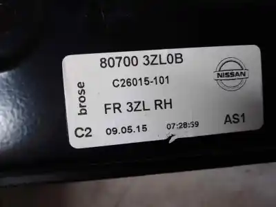 Second-hand car spare part passenger side right window regulator for nissan pulsar fastback (c13) 1.5 dci oem iam references 807003zl0b  