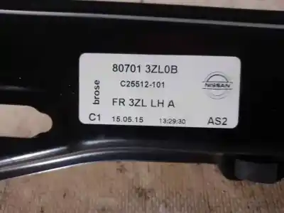 Second-hand car spare part driver left window regulator for nissan pulsar fastback (c13) 1.5 dci oem iam references 807013zl0b  