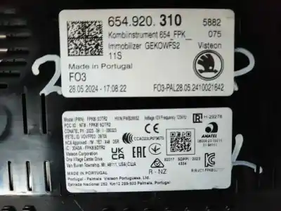 Автозапчастина б/у панель інструментів для skoda fabia (pj3) dsg посилання на oem iam 654920310  