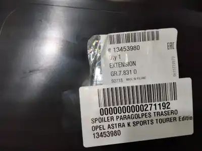 Second-hand car spare part rear bumper spoiler for opel astra k sports tourer edition oem iam references 13453980  