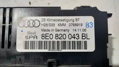 Second-hand car spare part heating / air conditioning control panel for audi a4 berlina (8e) 2.0 tdi 16v (103kw) oem iam references 8e0820043bl  