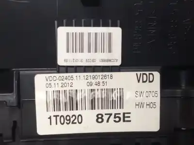 Pezzo di ricambio per auto di seconda mano pannello degli strumenti per volkswagen touran (1t3) 1.6 tdi riferimenti oem iam 1t0920 875e a2c35020600