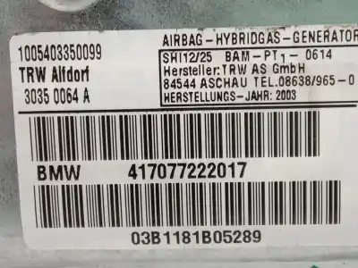 Peça sobressalente para automóvel em segunda mão airbag traseiro lado direito por bmw 7 (e65, e66, e67) 730 d referências oem iam 417077222017  