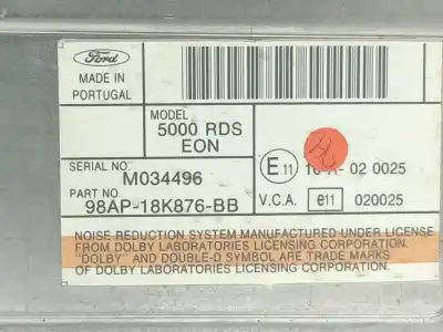 Second-hand car spare part audio system / radio cd for ford focus i (daw, dbw) 1.8 turbo di / tddi oem iam references 98ap18k876bb  98ap18k876bb