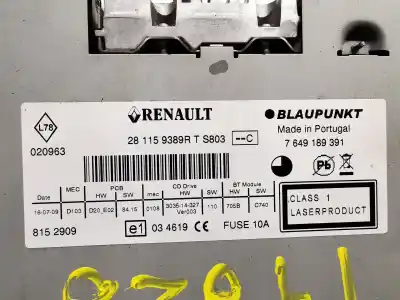 Second-hand car spare part audio system / radio cd for renault grand scénic iii (jz0/1_) 1.9 dci oem iam references 281159389r 7649189391 