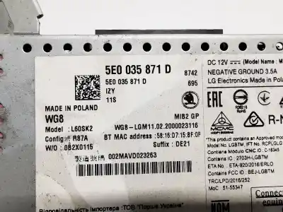 Автозапчастина б/у аудіо система / радіо cd для skoda octavia iii combi (5e5, 5e6) 2.0 tdi посилання на oem iam 5e0035871d  