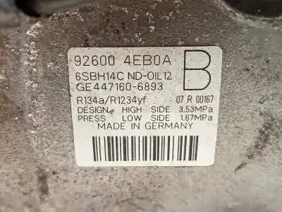 Peça sobressalente para automóvel em segunda mão compressor de ar condicionado a/a a/c por renault scénic iii (jz0/1_) 1.2 tce referências oem iam 926004eb0a  6sbh14c