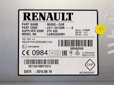Second-hand car spare part audio system / radio cd for renault captur i (j5_, h5_) 1.5 dci 90 oem iam references 281150198r  276660 Second-hand car spare part audio system / radio cd for renault captur i (j5_, h5_) 1.5 dci 90 oem iam references 281150198r  276660