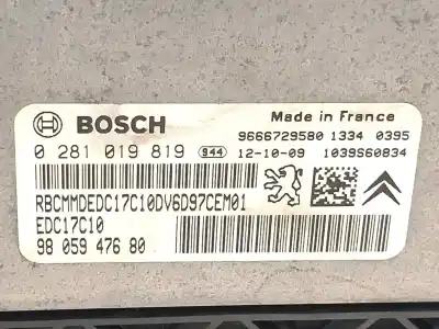 Second-hand car spare part ecu engine control for citroen c-elysee (dd_) 1.6 hdi 92 oem iam references 9805947680 0281019819 