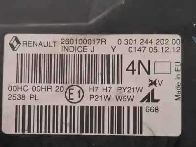 Pezzo di ricambio per auto di seconda mano faro anteriore destro per renault megane iii fastback (bz0/1_, b3_) 1.5 dci (bz0c) riferimenti oem iam 260100017r 030124420200 