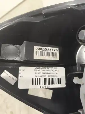 Second-hand car spare part right tailgate light for renault captur i (j5_, h5_) 1.5 dci 90 oem iam references 265509762r / 265502731r  