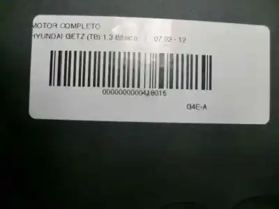 Second-hand car spare part complete engine for hyundai getz (tb) 1.3 gls oem iam references g4e-a  