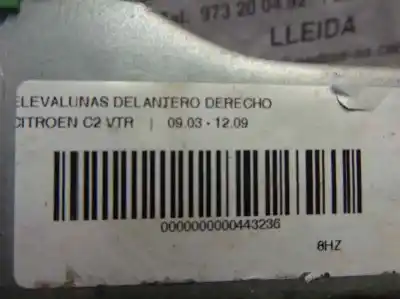 Second-hand car spare part passenger side right window regulator for citroen c2 (jm_) 1.4 hdi oem iam references   