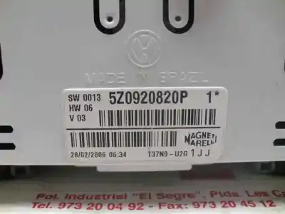 Pièce détachée automobile d'occasion compteur de vitesse tableau de bord pour volkswagen fox (5z1, 5z3) 1.4 tdi références oem iam 5z092820p 1  