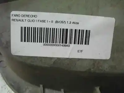 Second-hand car spare part right headlight for renault clio i fase i+ii (b/c57) 1.2 oem iam references 7701042148  