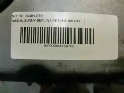 Pièce détachée automobile d'occasion moteur complet pour nissan sunny berlina (n14) 1.6 16v cat références oem iam   