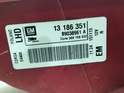 Second-hand car spare part right tailgate light for opel corsa d 1.3 16v cdti oem iam references 13186351  