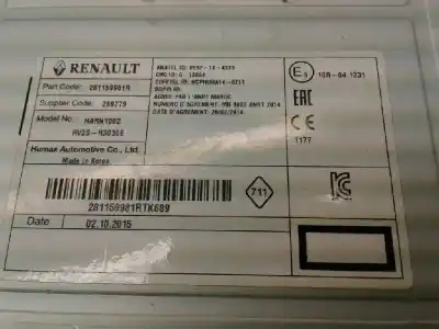 Second-hand car spare part audio system / radio cd for renault clio iv authentique oem iam references 281159981r  281159981rkt689