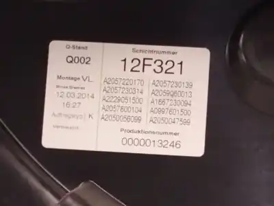 Second-hand car spare part driver left window regulator for mercedes clase c (w205) c 220 bluetec / d (205.002, 205.004) oem iam references a2057220170  