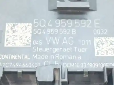 Peça sobressalente para automóvel em segunda mão módulo electrónico do fecho central por skoda octavia iii (5e3, nl3, nr3) 2.0 tdi rs referências oem iam 5q4959592e  