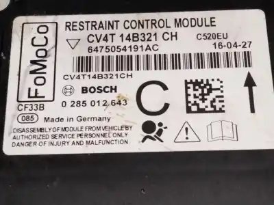 Pièce détachée automobile d'occasion boitier de commande d'airbag pour ford kuga ii (dm2) 2.0 tdci références oem iam cv4t14b321  0285011643