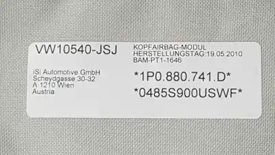 Peça sobressalente para automóvel em segunda mão airbag de cortina dianteiro esquerdo por seat leon (1p1) reference referências oem iam 1p0880741d  