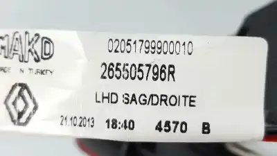 Second-hand car spare part right tailgate light for renault clio iv bh desde 09/2012 clio dynamique oem iam references 265505796r  