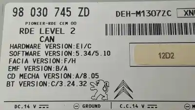 Second-hand car spare part audio system / radio cd for peugeot 208 access oem iam references 98030745zd  
