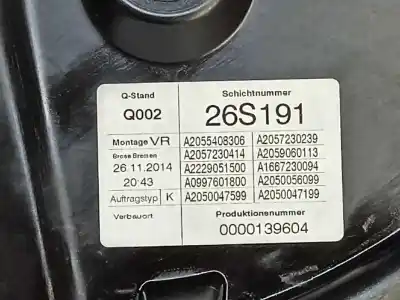 Автозапчастина б/у регулятор переднього правого скла для mercedes clase c (w205) lim. c 200 cgi (205.042) посилання на oem iam a2057209211 2057209211 / 2057205023 a2057205023