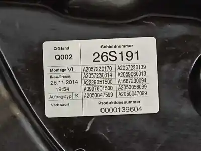 Second-hand car spare part driver left window regulator for mercedes clase c (w205) lim. c 200 cgi (205.042) oem iam references a2057209111 2057209111 / 2057204923 a2057204923