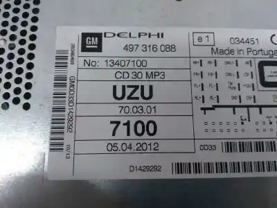 Peça sobressalente para automóvel em segunda mão sistema de áudio / rádio cd por opel corsa d essentia referências oem iam 13407100  