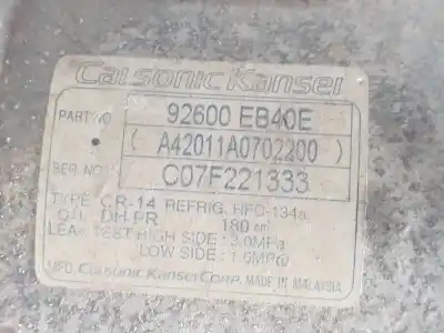 Автозапчасти б/у компрессор кондиционера воздуха за nissan navara pick-up (d40m) doble cab se 4x4 ссылки oem iam 92600eb40e  