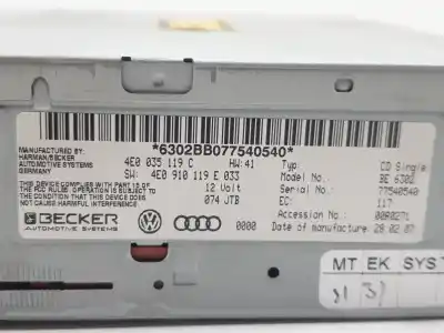 Pièce détachée automobile d'occasion système audio / radiocd pour audi a8 (4e2) 3.0 v6 24v tdi références oem iam 4e0035119  