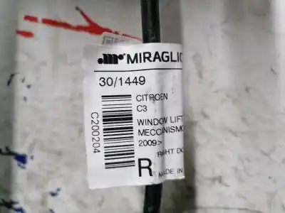 Second-hand car spare part passenger side right window regulator for citroen c3 collection oem iam references   