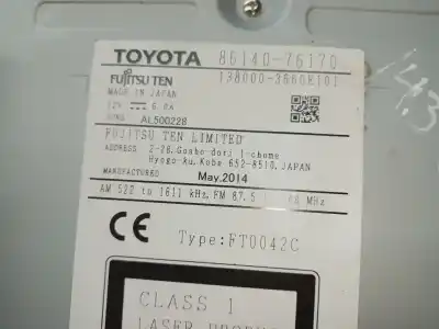 Pièce détachée automobile d'occasion système audio / radiocd pour toyota lexus ct 200h références oem iam 8614076170  