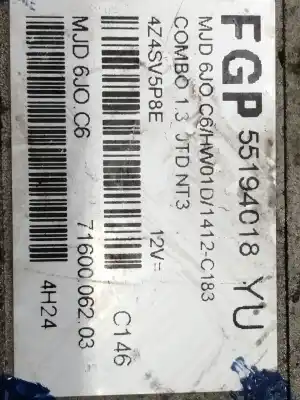 Second-hand car spare part ecu engine control for opel combo 1.3 16v cdti cat (z 13 dt / ln9) 69 cv / 51 kw oem iam references 55194018yu  