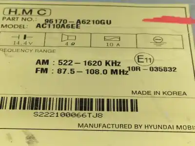 Second-hand car spare part audio system / radio cd for hyundai i30 (gd) classic oem iam references 96170a6210gu ac110a6ee 