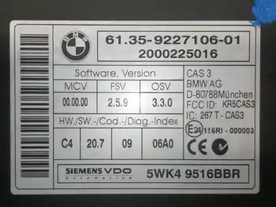 Peça sobressalente para automóvel em segunda mão módulo eletrônico por bmw x5 (e70) xdrive30d referências oem iam 6135922710601 2000225016 5wk49516bbr ca2070906a0 