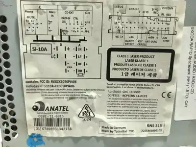 Second-hand car spare part audio system / radio cd for skoda rapid spaceback (nh1) 1.6 tdi oem iam references 5ja035192swhs  5ja035192s