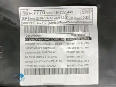 Автозапчастина б/у оббірка передніх дверей ліва для seat leon (5f1) 2.0 tdi посилання на oem iam 5f4867011nvhi 5f4867131 