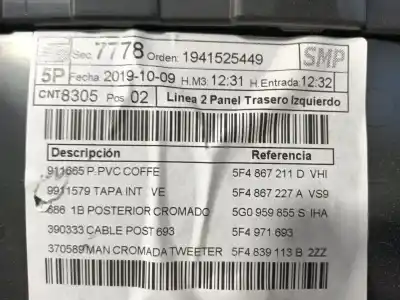 Автозапчастина б/у обкітка задніх лівіх дверей для seat leon (5f1) 2.0 tdi посилання на oem iam 5f4867011nvhi 5f9867115 