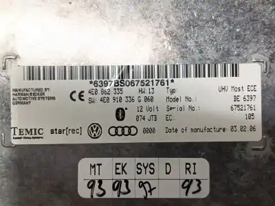 Tweedehands auto-onderdeel elektronische module voor audi q7 (4lb) 3.0 tdi quattro oem iam-referenties 4e0862335  67521761