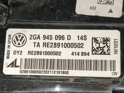 Second-hand car spare part right tailgate light for volkswagen t-roc (a11, d11) 1.0 tsi oem iam references 2ga945096d  tare2891000502